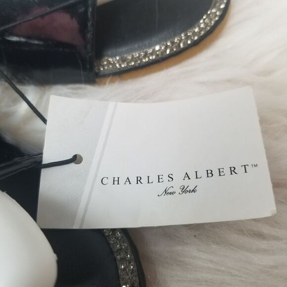 Charles Albert BLACK Shiny Slides. SIZE 8 - Picture 8 of 10